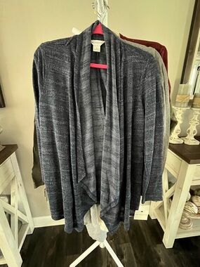Liz Claiborne Draped Open-Front Cardigan - Heathered Blue